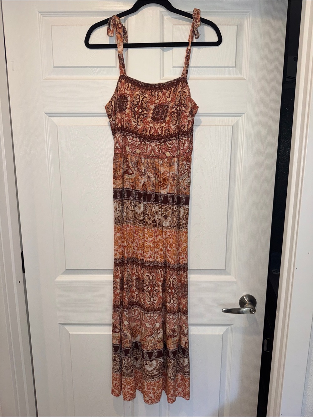 Maurices Brown Paisley Tie-Shoulder Maxi Dress